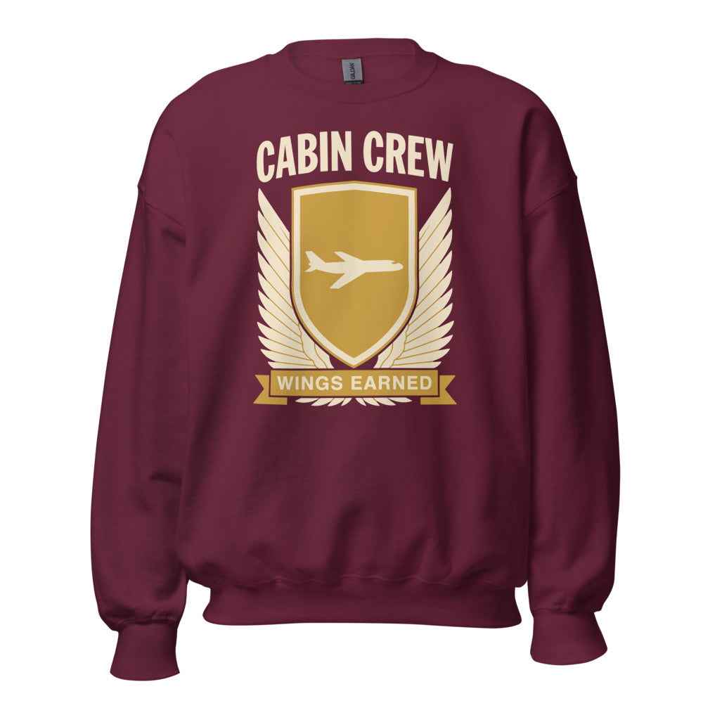 Wings Earned flight attendant crewneck sweatshirt — Maroon, front