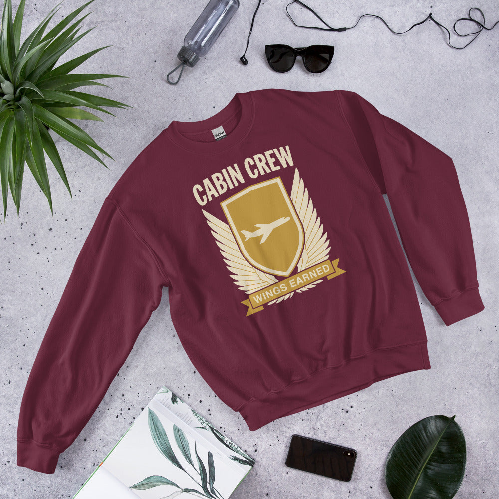 Wings Earned flight attendant crewneck sweatshirt — Maroon, flat lay