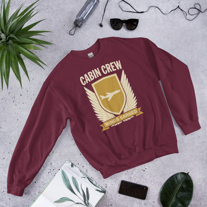 Wings Earned flight attendant crewneck sweatshirt — Maroon, flat lay