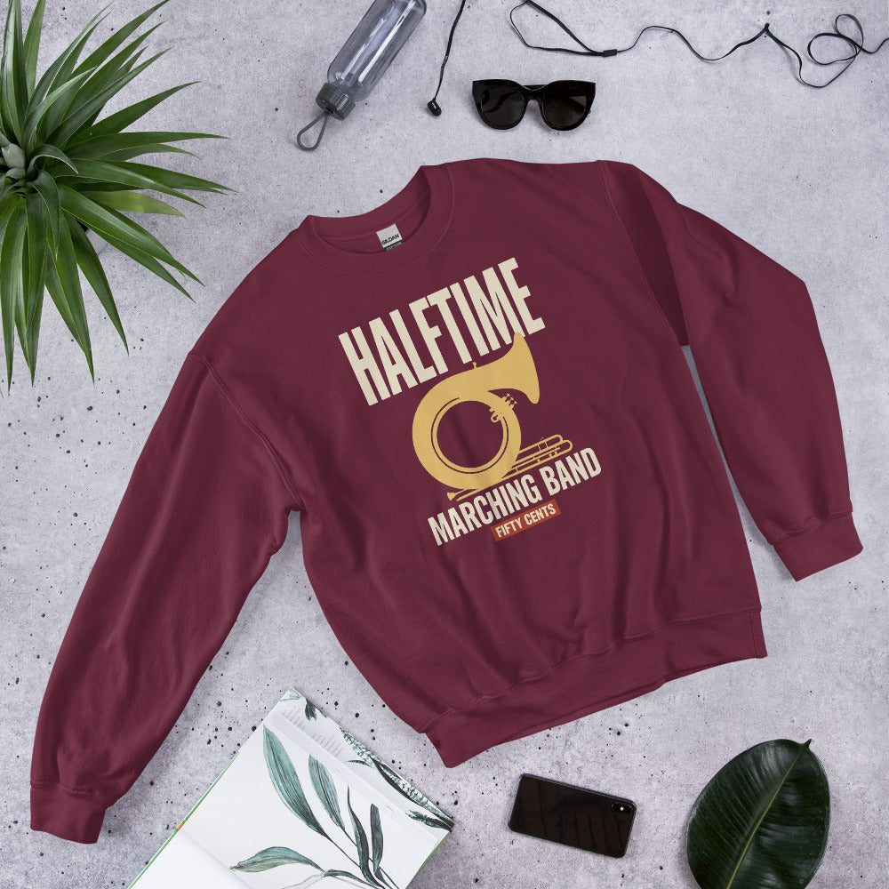 Official Halftime vintage marching band crewneck sweatshirt — Maroon, flat lay