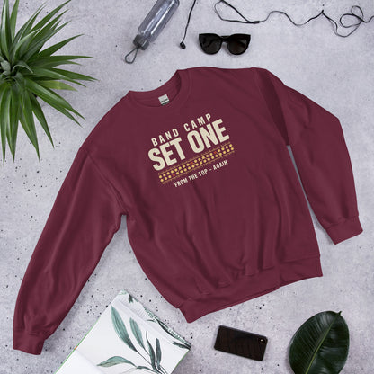 Set One marching band drill chart crewneck sweatshirt — Maroon, flat lay