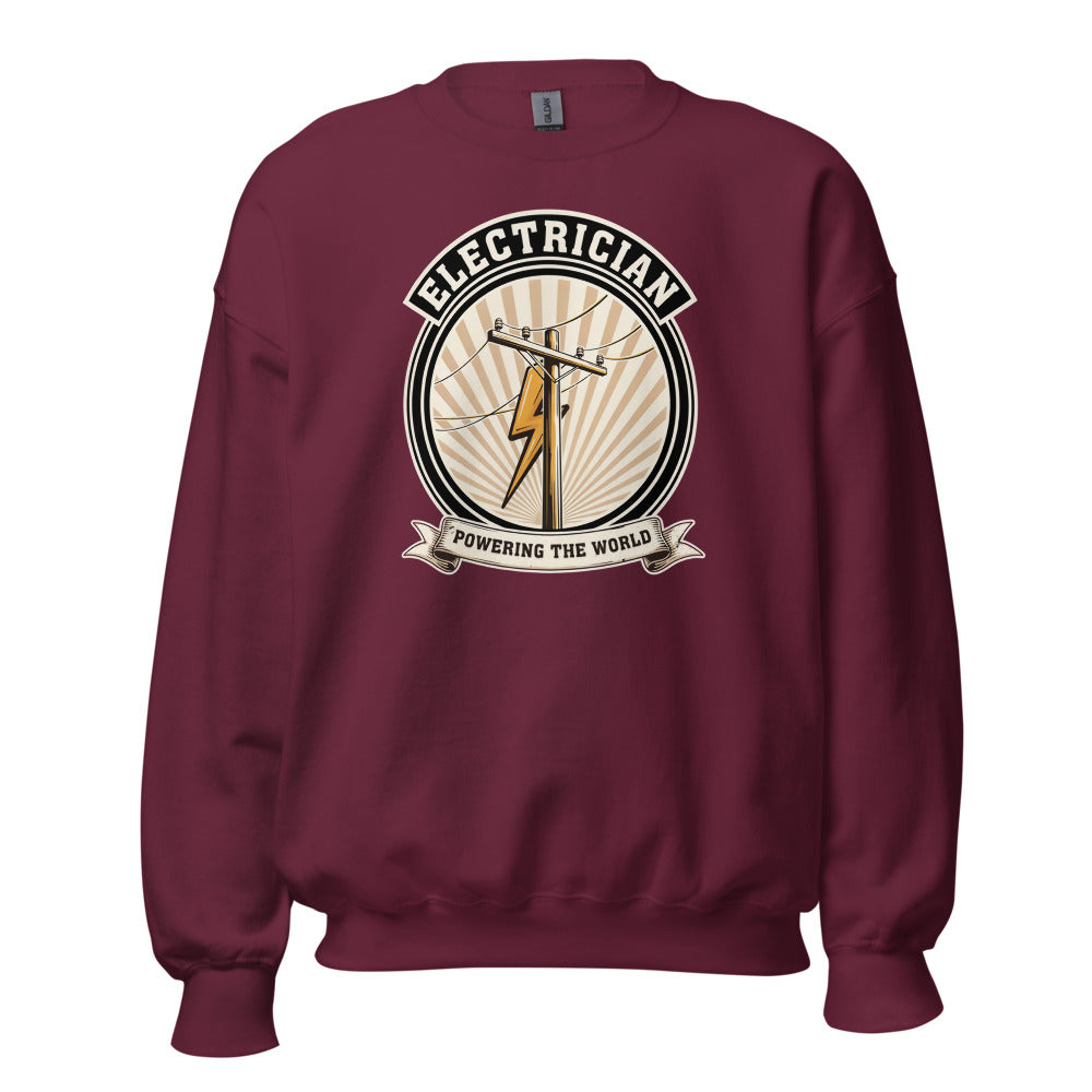 Powering The World electrician emblem crewneck — Maroon, front
