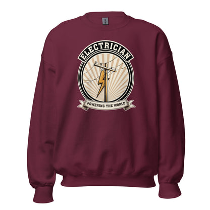 Powering The World electrician emblem crewneck — Maroon, front