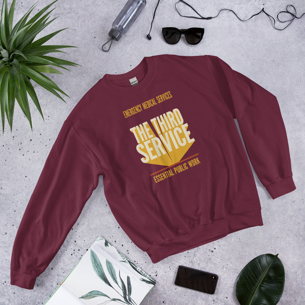 The Third Service EMS crewneck sweatshirt — Maroon, flat lay