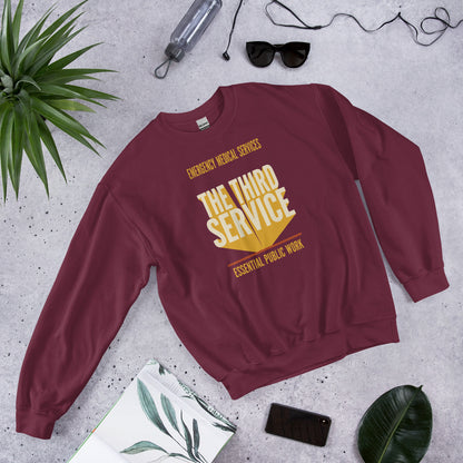 The Third Service EMS crewneck sweatshirt — Maroon, flat lay