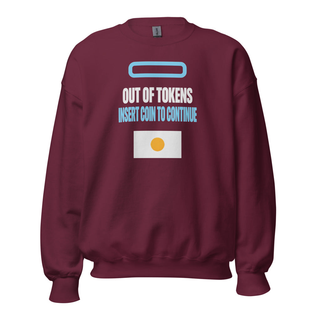 Insert Coin To Continue out of tokens crewneck sweatshirt — Maroon, front