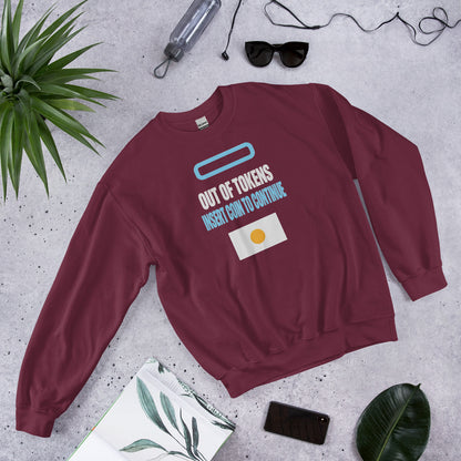 Insert Coin To Continue out of tokens crewneck sweatshirt — Maroon, flat lay