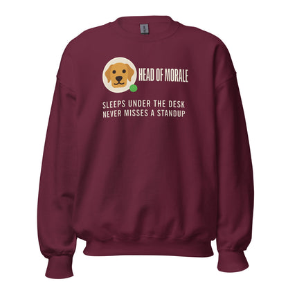 Head of Morale dog profile card crewneck sweatshirt — Maroon, front