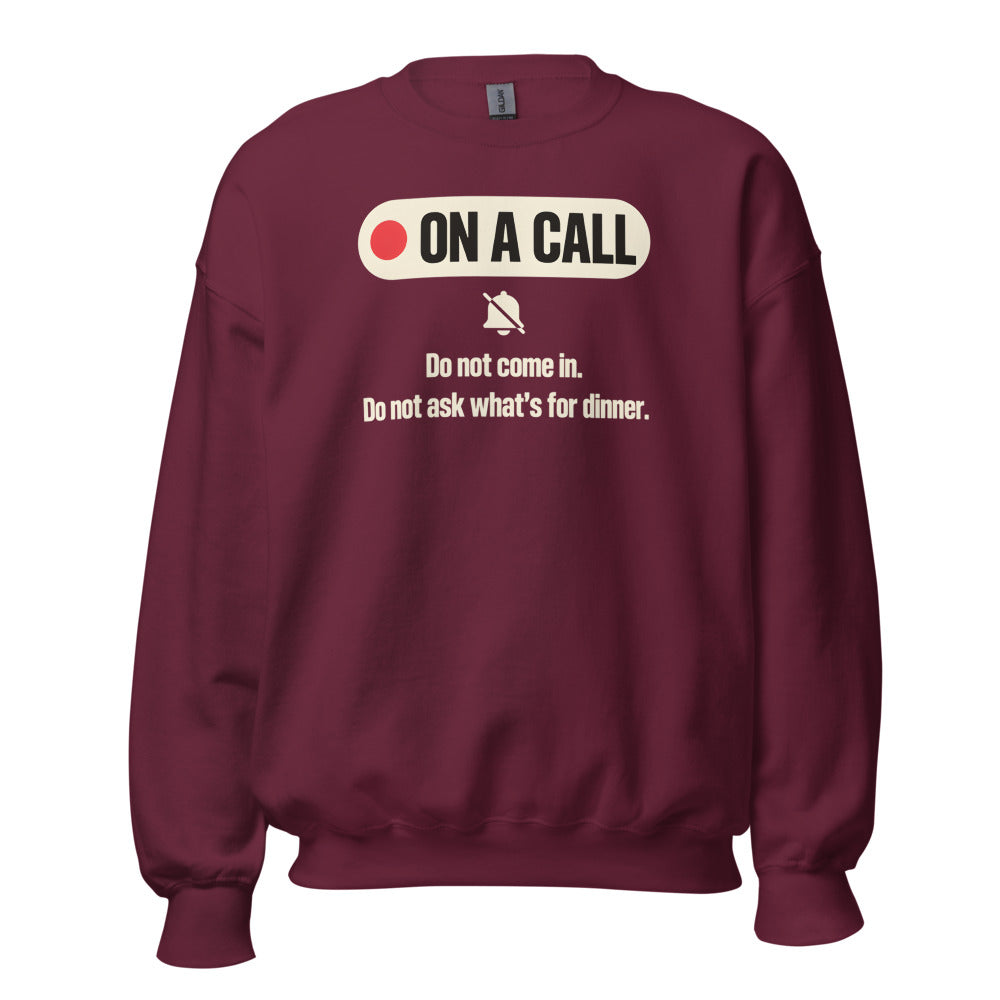 On A Call do not disturb status crewneck sweatshirt — Maroon, front