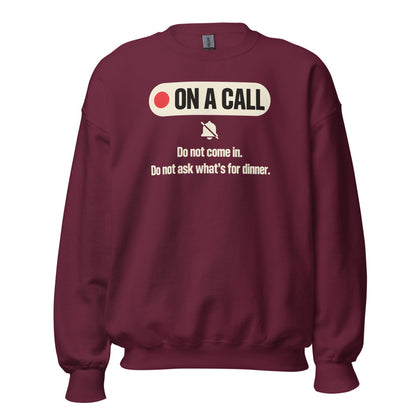 On A Call do not disturb status crewneck sweatshirt — Maroon, front
