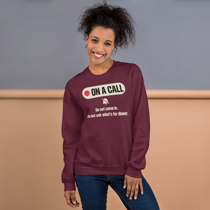 On A Call do not disturb status crewneck sweatshirt — Maroon, on model