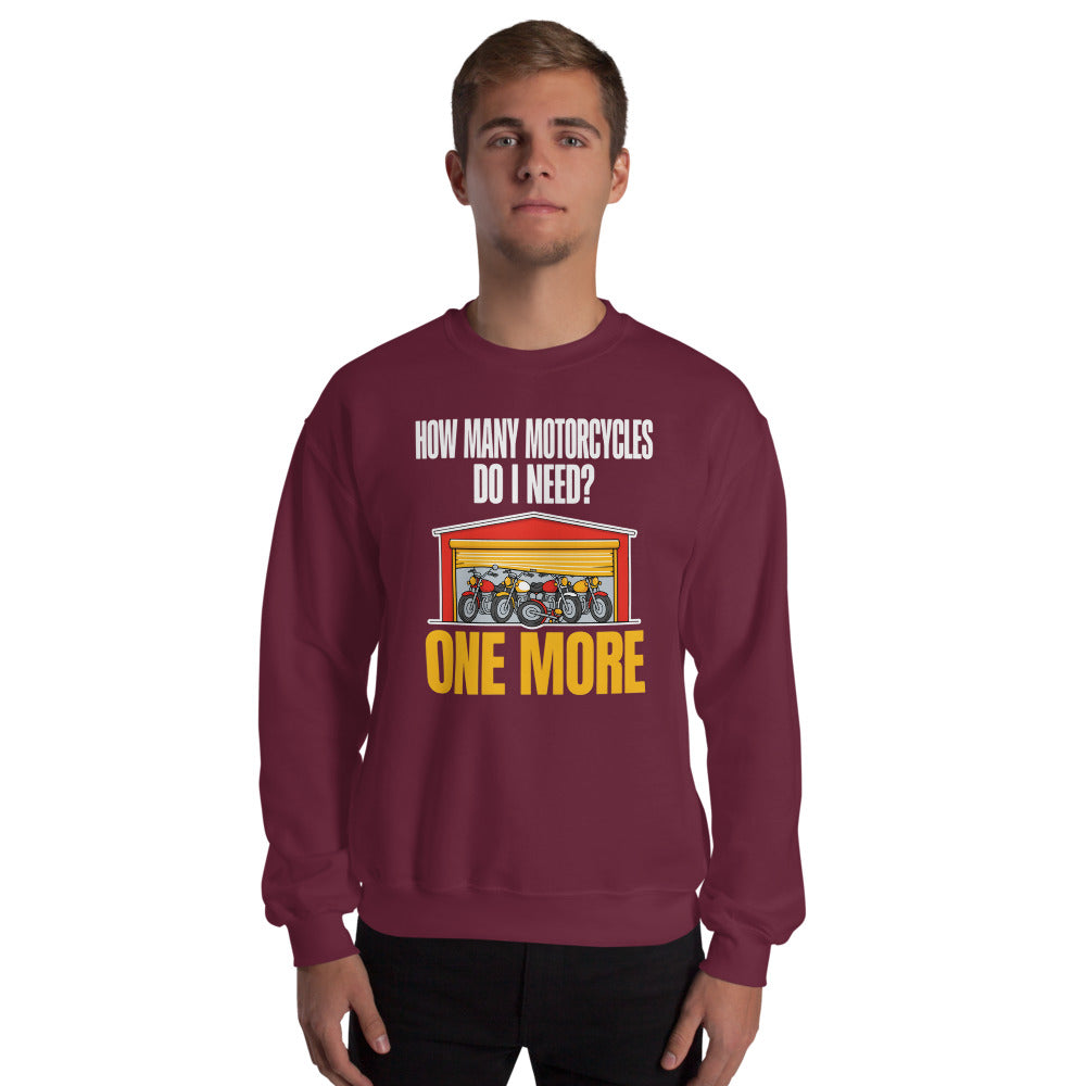 One More funny motorcycle crewneck sweatshirt — Maroon, on model