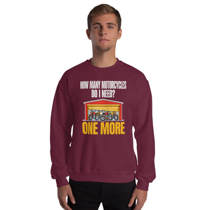 One More funny motorcycle crewneck sweatshirt — Maroon, on model