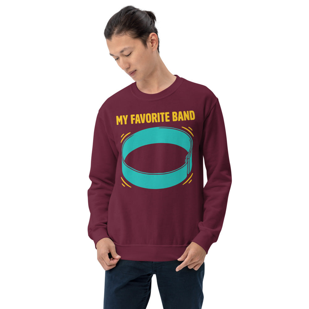 My Favorite Band funny physical therapy crewneck sweatshirt — Maroon, on model