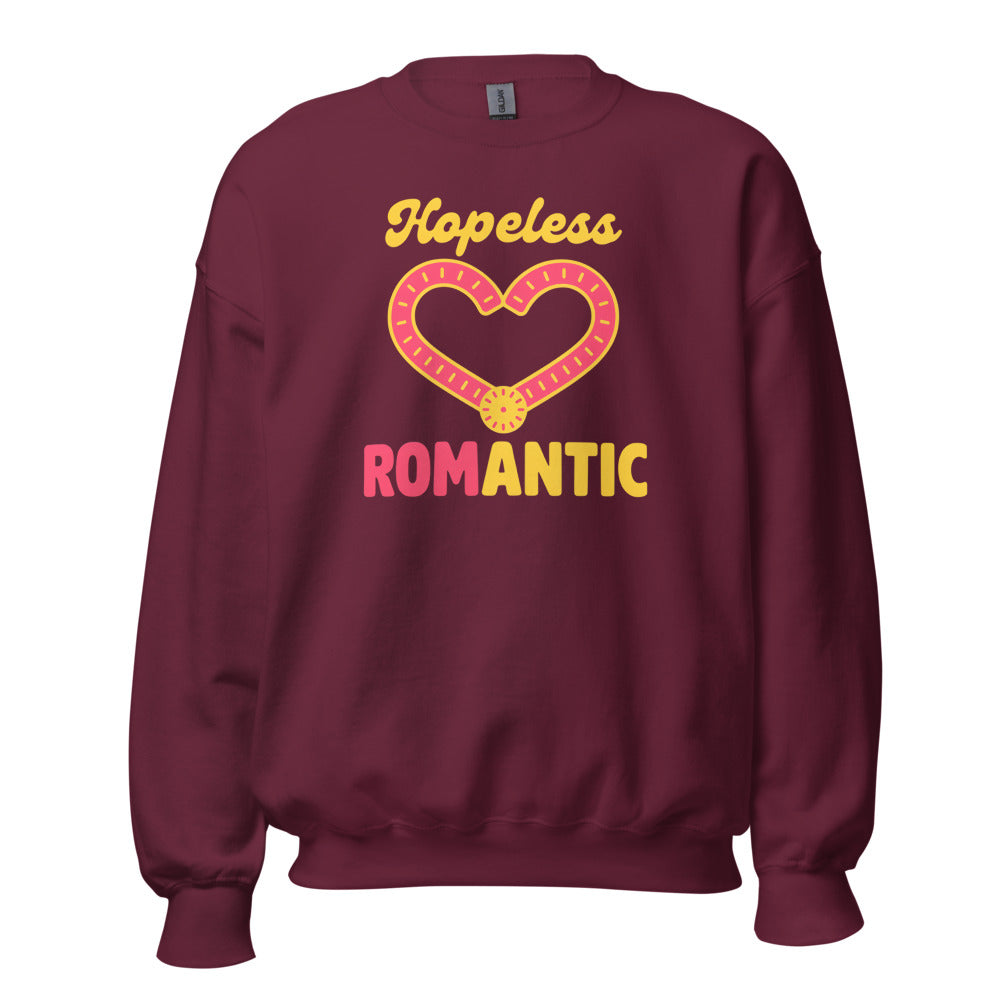 Hopeless ROMantic funny physical therapy crewneck sweatshirt — Maroon, front