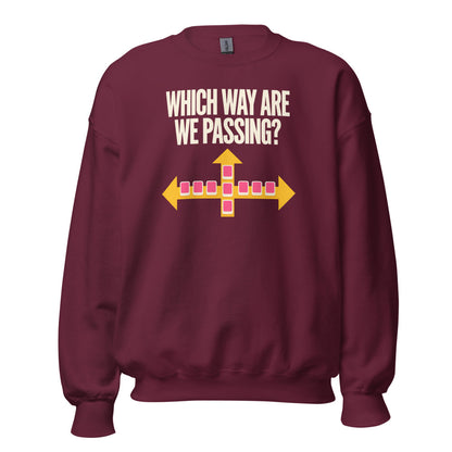 Which Way Are We Passing funny mahjong crewneck sweatshirt — Maroon, front