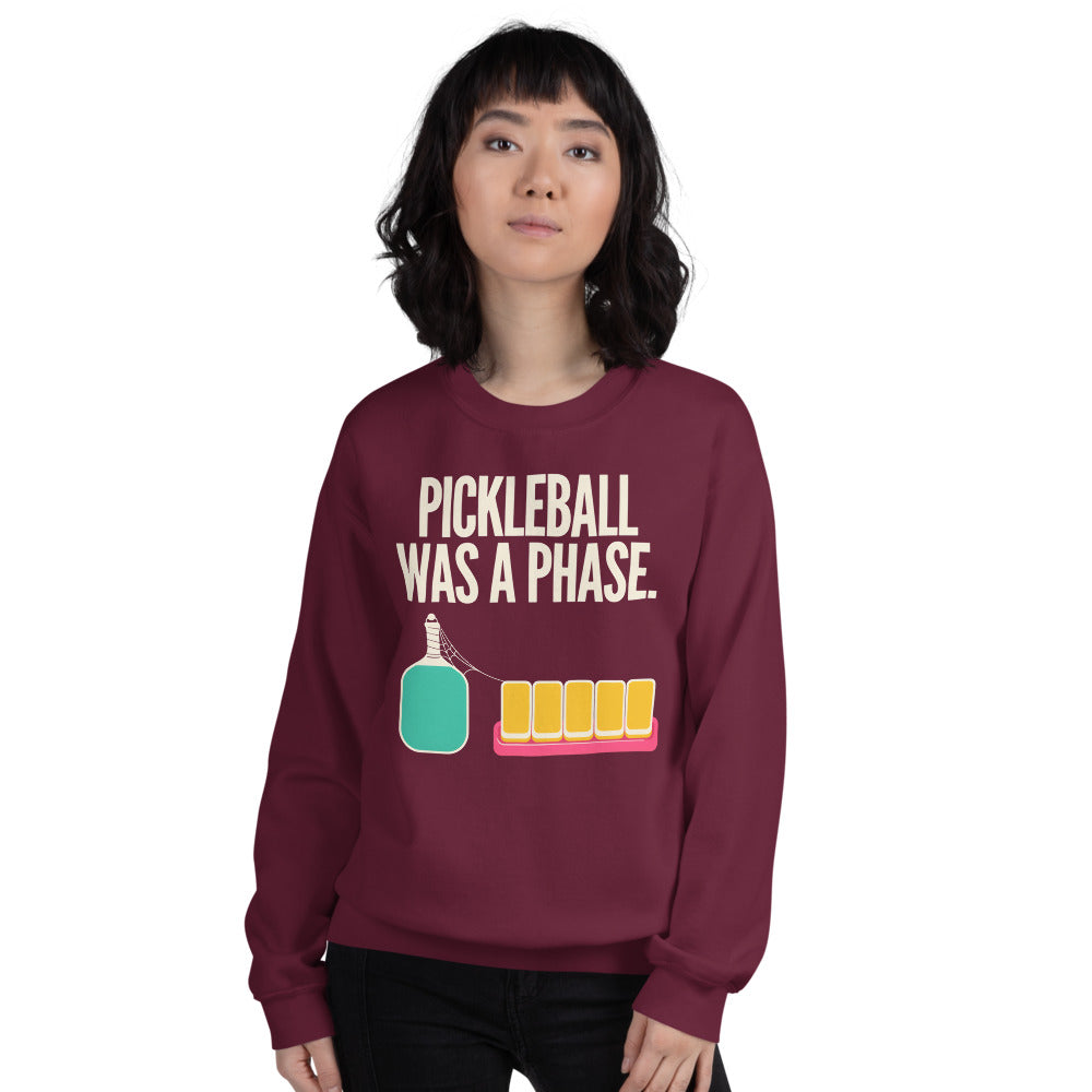 Pickleball Was A Phase funny mahjong crewneck sweatshirt — Maroon, on model