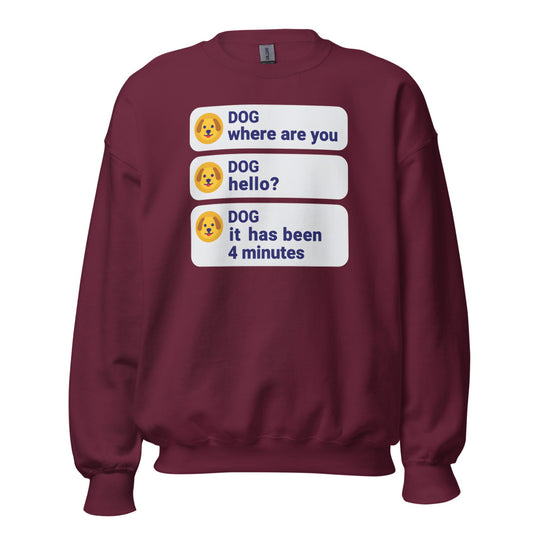 It Has Been 4 Minutes funny dog dad crewneck sweatshirt — Maroon, front