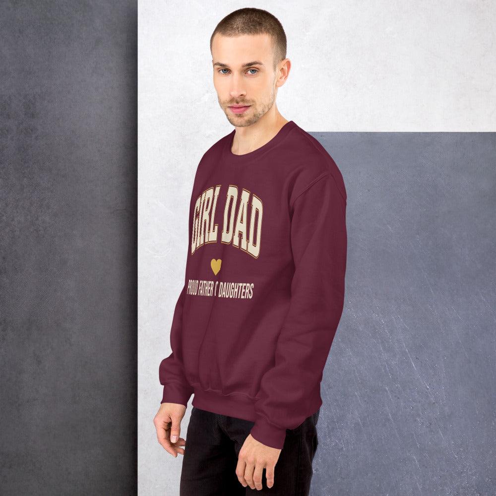 Girl Dad retro varsity crewneck sweatshirt — Maroon, on model