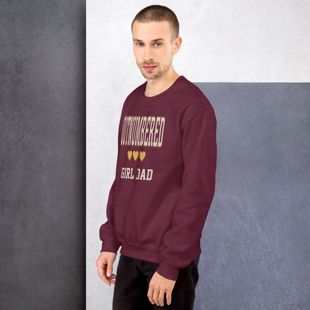 Girl Dad Outnumbered & Proud crewneck sweatshirt — Maroon, on model