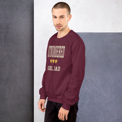 Girl Dad Outnumbered & Proud crewneck sweatshirt — Maroon, on model