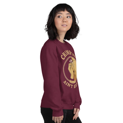 Crimpin' Ain't Easy bouldering badge crewneck sweatshirt — Maroon, on model