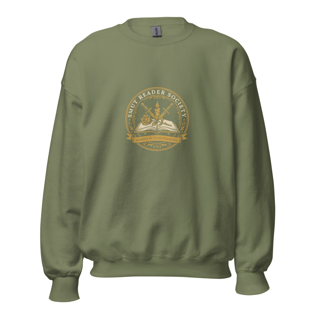Smut Reader Society book lover dark academia crewneck sweatshirt — Military Green, front