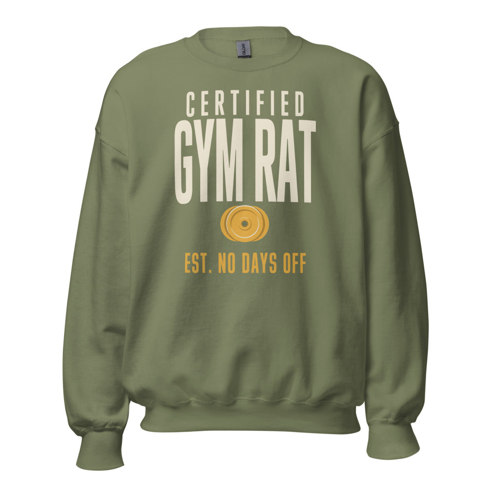 Certified Gym Rat vintage athletic crewneck sweatshirt — Military Green, front