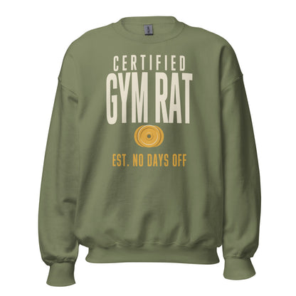 Certified Gym Rat vintage athletic crewneck sweatshirt — Military Green, front