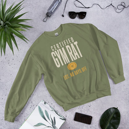 Certified Gym Rat vintage athletic crewneck sweatshirt — Military Green, front-right