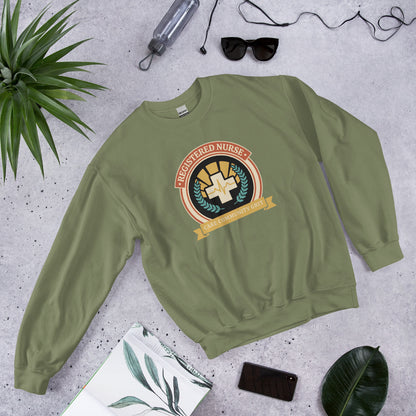 Registered Nurse vintage healthcare emblem badge crewneck sweatshirt — Military Green, front-right