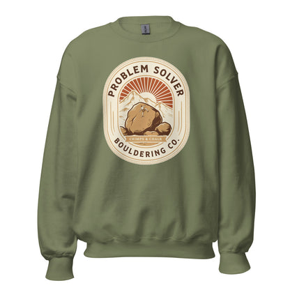 Problem Solver Bouldering Badge crewneck sweatshirt — Military Green, front