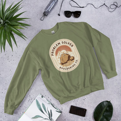 Problem Solver Bouldering Badge crewneck sweatshirt — Military Green, front-right