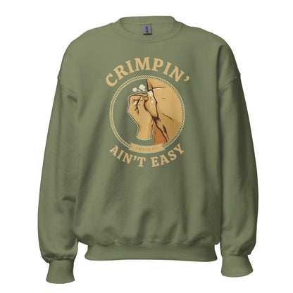 Crimpin' Ain't Easy bouldering badge crewneck sweatshirt — Military Green, front