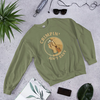 Crimpin' Ain't Easy bouldering badge crewneck sweatshirt — Military Green, front-right