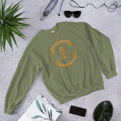 Dice Goblin Hoard Responsibly tabletop RPG crewneck sweatshirt — Military Green, front-right