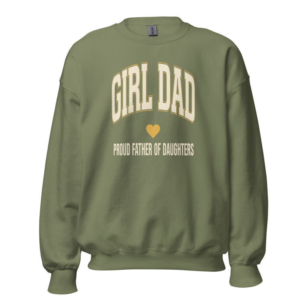 Girl Dad retro varsity crewneck sweatshirt — Military Green, front