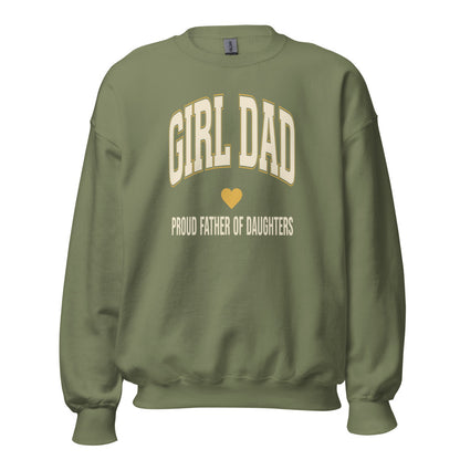 Girl Dad retro varsity crewneck sweatshirt — Military Green, front