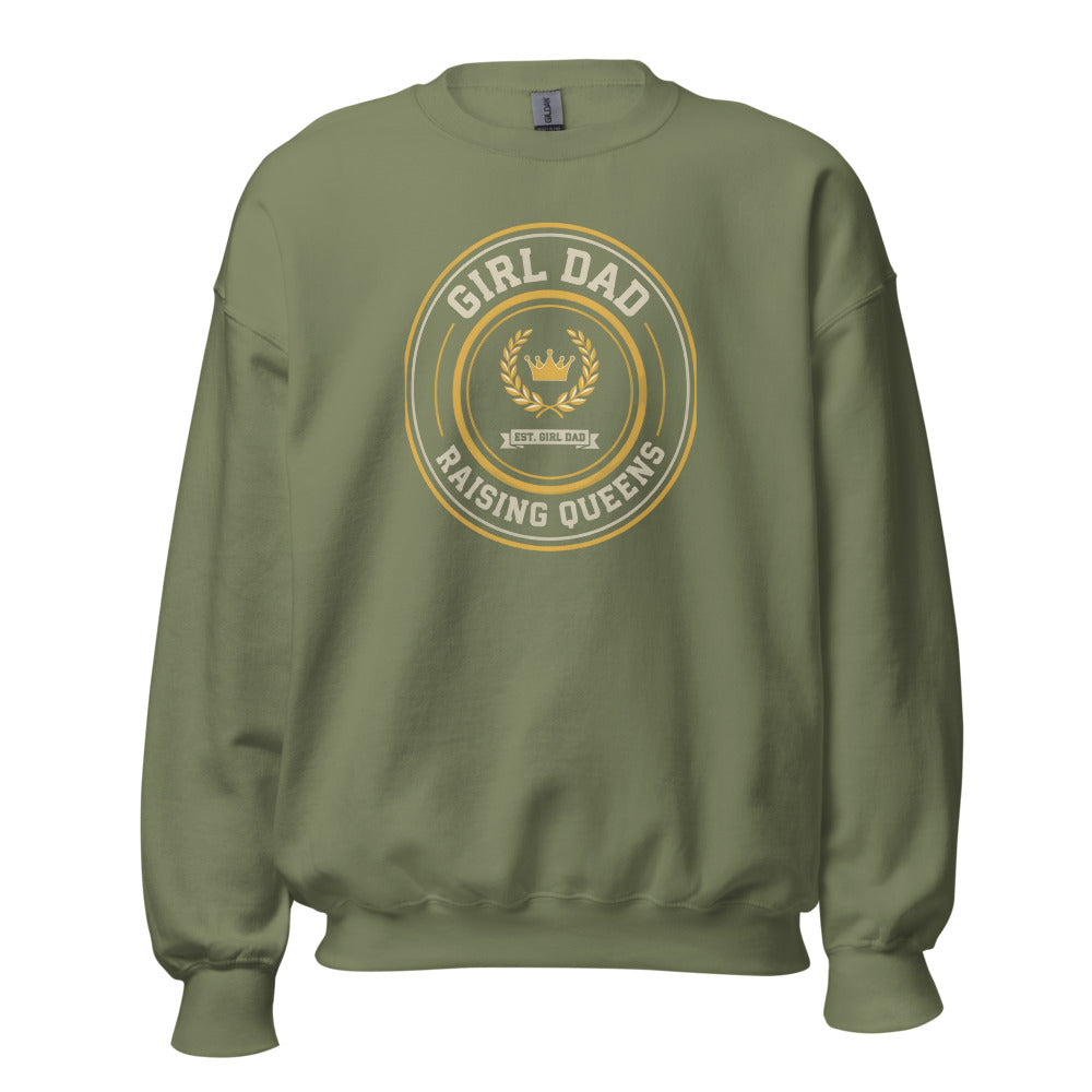 Girl Dad Raising Queens crest crewneck sweatshirt — Military Green, front