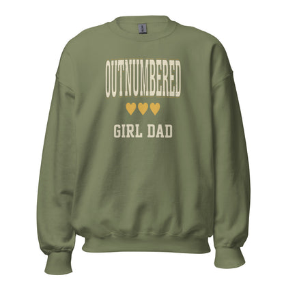 Girl Dad Outnumbered & Proud crewneck sweatshirt — Military Green, front
