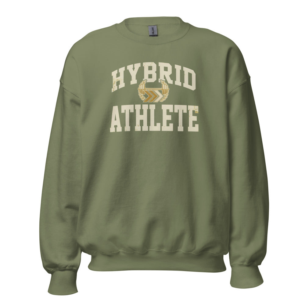Hybrid Athlete vintage varsity crewneck sweatshirt — Military Green, front