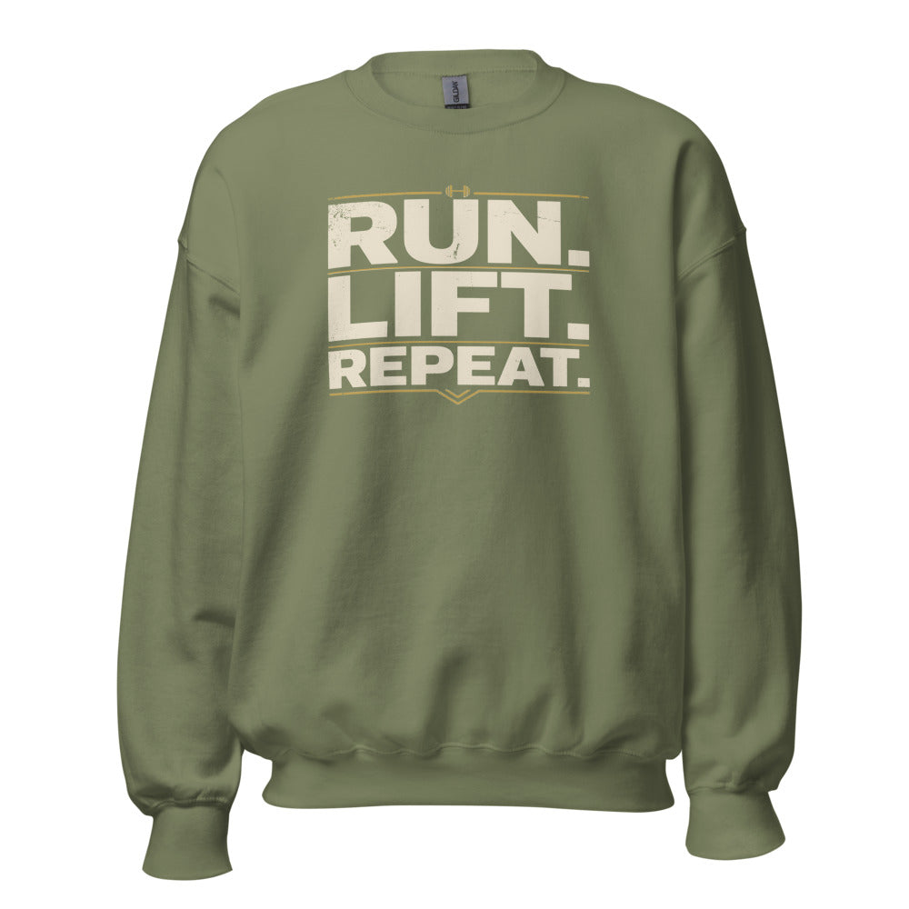 Run Lift Repeat vintage athletic crewneck sweatshirt — Military Green, front
