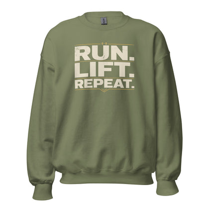 Run Lift Repeat vintage athletic crewneck sweatshirt — Military Green, front