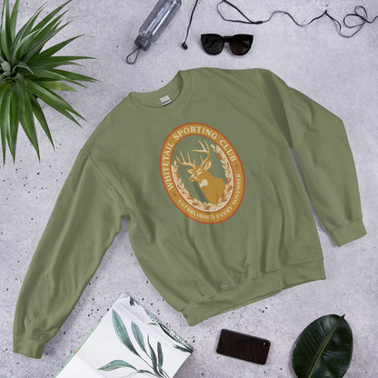 Whitetail Sporting Club vintage deer hunting crewneck sweatshirt — Military Green, front-right