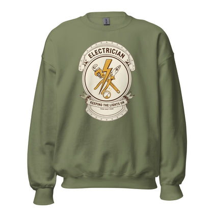 Electrician Journeyman trade crest crewneck — Military Green, front