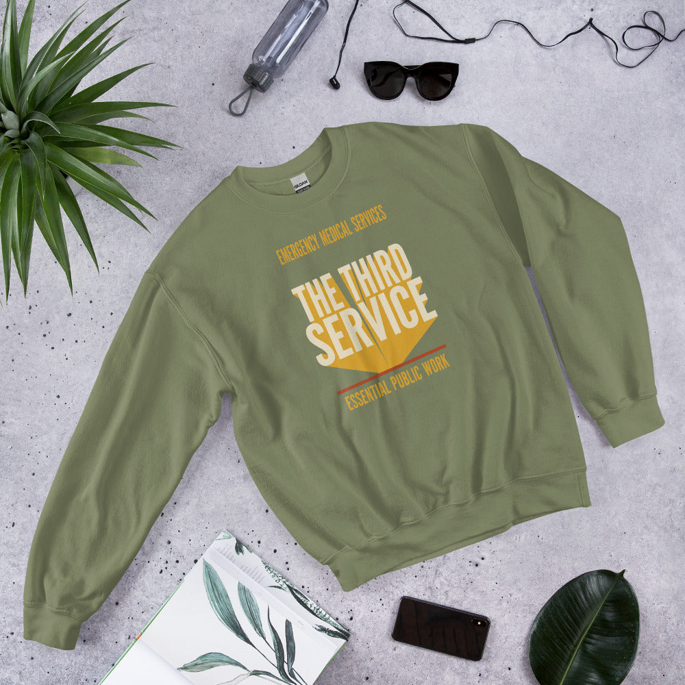 The Third Service EMS crewneck sweatshirt — Military Green, flat lay