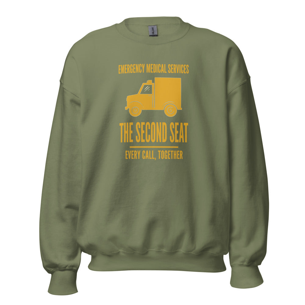 The Second Seat EMS paramedic crewneck — Military Green, front