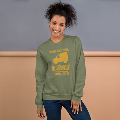 The Second Seat EMS paramedic crewneck — Military Green, on model