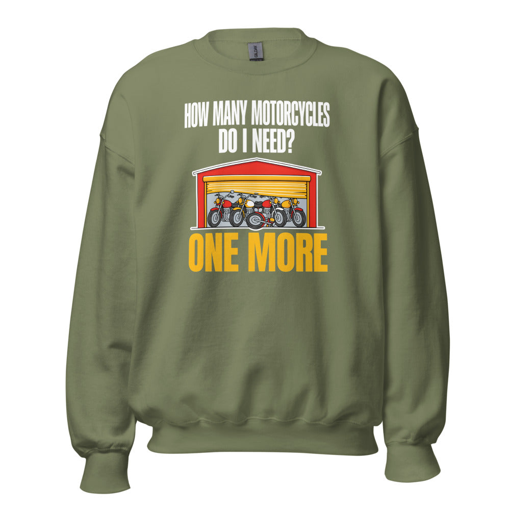 One More funny motorcycle crewneck sweatshirt — Military Green, front