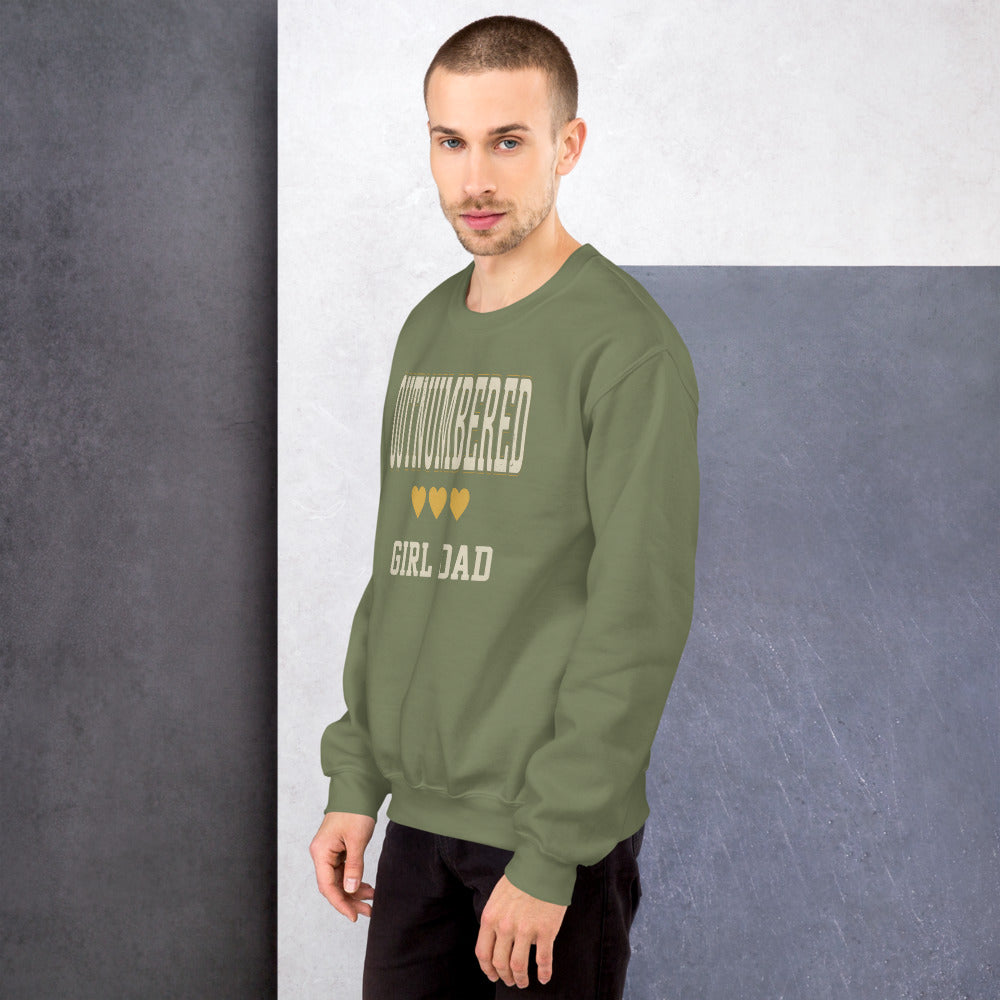 Girl Dad Outnumbered & Proud crewneck sweatshirt — Military Green, on model